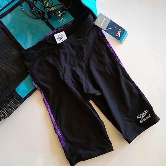 SPEEDO Men Purple Black Cyclone Jammer Swimsuit - Picture 2 of 8